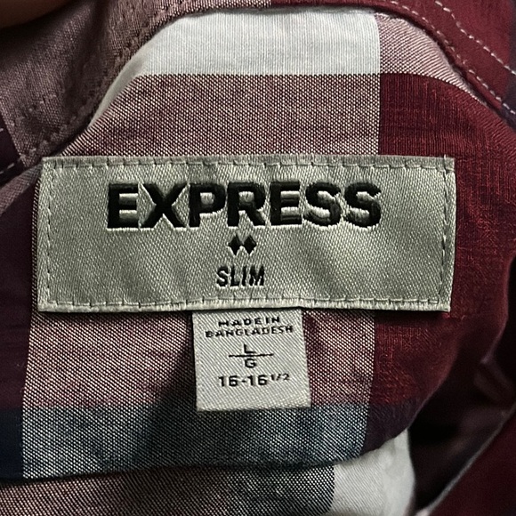 Express Men’s Red/White Slim Fit Plaid Button Down Shirt Size L - Picture 4 of 5